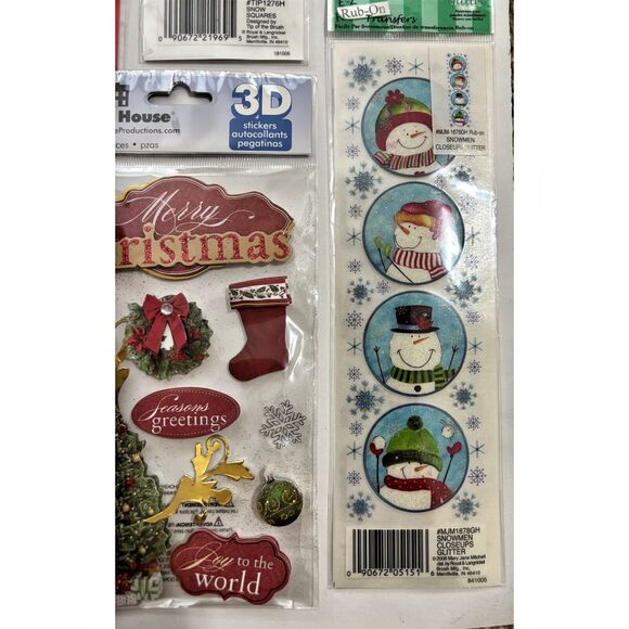 Christmas Stickers Rub Ons Die Cuts Buttons Snowman Winter Lot of 16 NEW - Picture 5 of 13